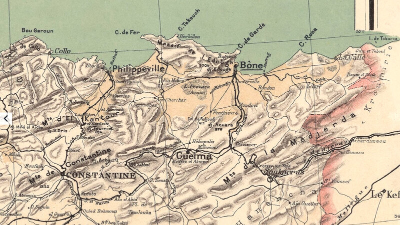 Algérie, carte Niox, 1884, Guelma, Bône