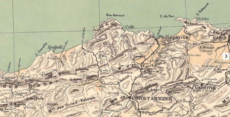 Algérie, carte Niox, 1884, Djidjeli, Collo, Philippeville