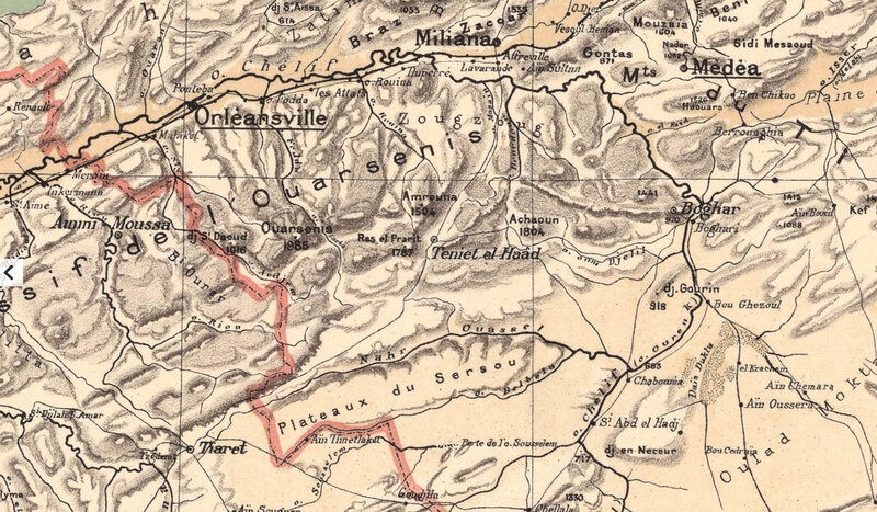 Algérie, carte Niox, 1884, Ouarsenis, Teniet el Haad, Sersou, Boghar
