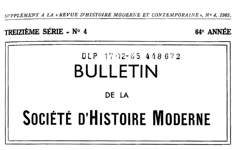 Société d'histoire moderne, bulletin, 1965