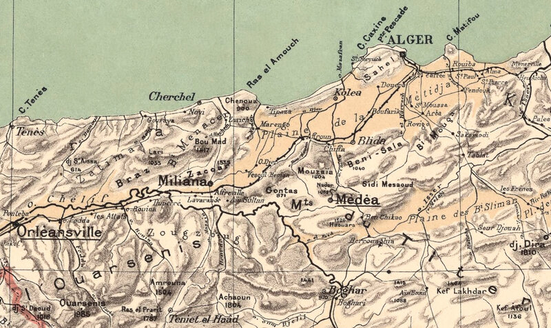 Algérie, carte Niox, 1884, Milian, Médéa, Mitidja