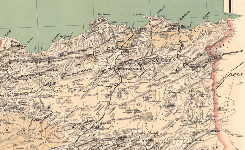 Algérie, carte Niox, 1884, Constantine, Guelma, Batna, Tebessa