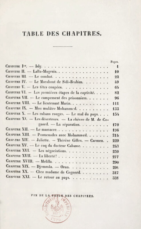 Souvenirs d'un prisonnier d'Abd el-Kader, table